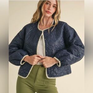 &Merci - Blue Quilted Jacket with Cream Trim (medium)